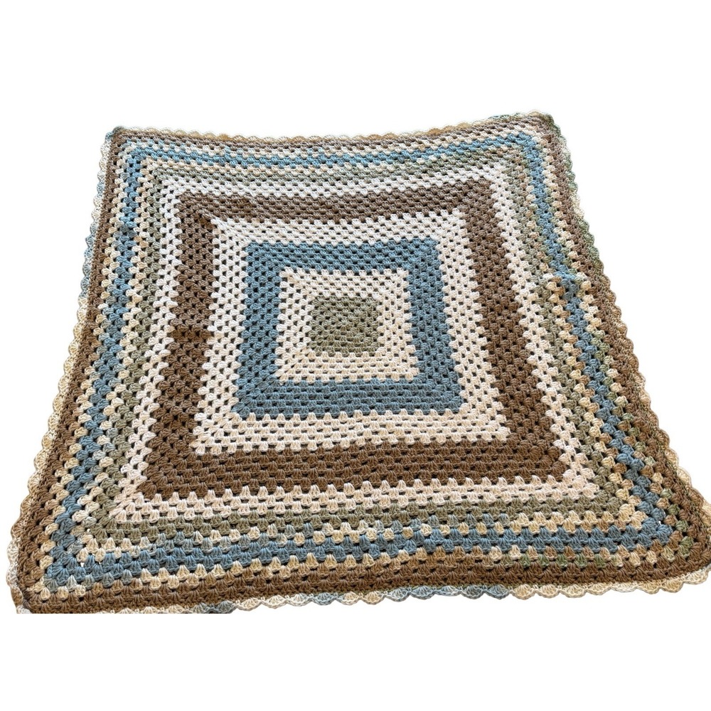 Handmade Natural‎ Earth Tone Granny Crocheted Baby Afghan Grandma Core 32'x34'